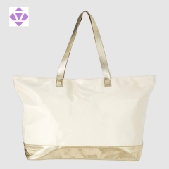 perforted metallic leather and canvas large tote