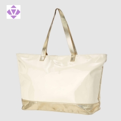 perforted metallic leather and canvas large tote