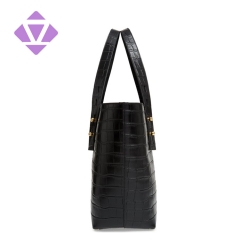 emboss crocodile printed leather black color tote handbag