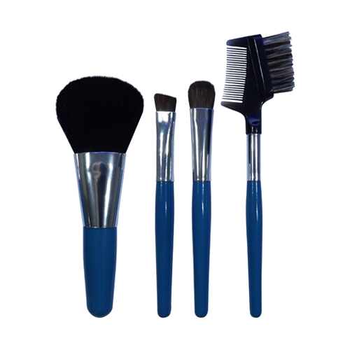 Travel essential MINI 4pcs travel makeup brush set blue wooden handle powder eyeshadow brush