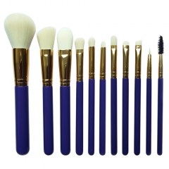 Professional blue wooden handle 11 makeup brush set cosmetic brush powder foundation brush