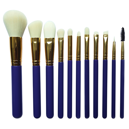 Professional blue wooden handle 11 makeup brush set cosmetic brush powder foundation brush