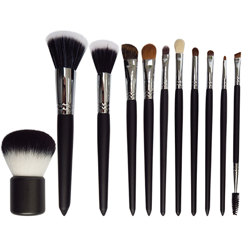 Professional 11 pcs Makeup Brushes Set Taper tail wooden handle, high quality synthetic hair and animal hair