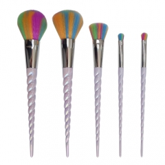 5Pcs Unicorn Design Handle Shape Makeup Brushes Tools Set White Hair Synthetic Foundation Brush Eyeshadow Blusher (5Pcs Rainbow Hair)
