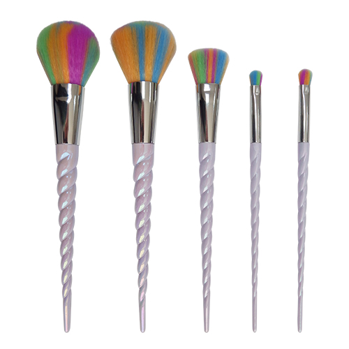 5Pcs Unicorn Design Handle Shape Makeup Brushes Tools Set White Hair Synthetic Foundation Brush Eyeshadow Blusher (5Pcs Rainbow Hair)
