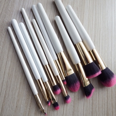 Elegant 10pcs makeup brush set white wooden handle high quality  synthetic bristles