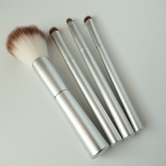 4 pieces travel  makeup brush set with aluminum handle,  synthetic hair