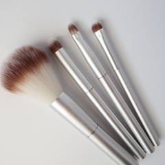 4 pieces travel  makeup brush set with aluminum handle,  synthetic hair