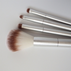 4 pieces travel  makeup brush set with aluminum handle,  synthetic hair