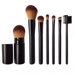 7pcs makeup brush set classical black wooden handle,super dense synthetic hair