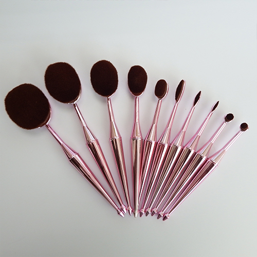 New design metallic Oval Makeup Brush Set (10-Piece)