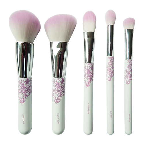 5pcs makeup brush set  wooden handle natural synthetic hair