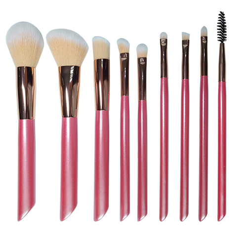 9pcs makeup brush set plastic handle glitter pink powder contour eyeshadow makeup brush