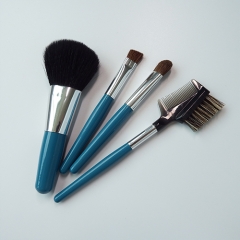 Travel essential MINI 4pcs travel makeup brush set blue wooden handle powder eyeshadow brush