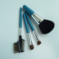 Travel essential MINI 4pcs travel makeup brush set blue wooden handle powder eyeshadow brush