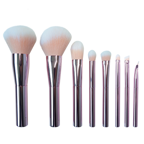 8 pieces makeup brush set with pink aluminum handle,super soft  synthetic hair
