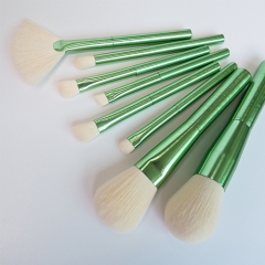 Newest 8pcs makeup brush set with dark green aluminum handle,white synthetic hair