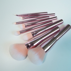 8 pieces makeup brush set with pink aluminum handle,super soft  synthetic hair