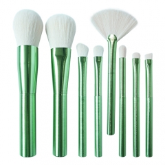 Newest 8pcs makeup brush set with dark green aluminum handle,white synthetic hair
