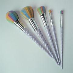 5Pcs Unicorn Design Handle Shape Makeup Brushes Tools Set White Hair Synthetic Foundation Brush Eyeshadow Blusher (5Pcs Rainbow Hair)