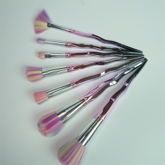 7Pcs Unique Design Handle Shape Makeup Brushes Tools Set silver tube Synthetic Foundation Brushes Eyeshadow Blusher (7Pcs Rainbow Hair)