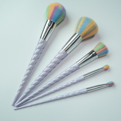 5Pcs Unicorn Design Handle Shape Makeup Brushes Tools Set White Hair Synthetic Foundation Brush Eyeshadow Blusher (5Pcs Rainbow Hair)
