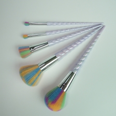 5Pcs Unicorn Design Handle Shape Makeup Brushes Tools Set White Hair Synthetic Foundation Brush Eyeshadow Blusher (5Pcs Rainbow Hair)