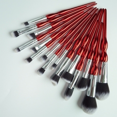 Hot sale 12pieces  makeup brush set with red plastic handle  high quality synthetic hair