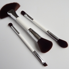3 pcs double side makeup brush set with white wooden handle cosmetic brush for fan powder brush eyeshadow brush