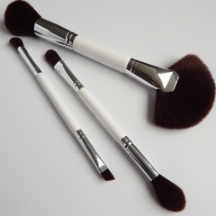 3 pcs double side makeup brush set with white wooden handle cosmetic brush for fan powder brush eyeshadow brush