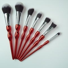Hot sale 12pieces  makeup brush set with red plastic handle  high quality synthetic hair