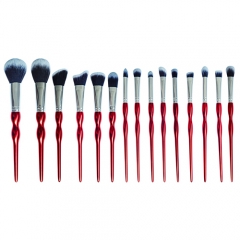 Hot sale 12pieces  makeup brush set with red plastic handle  high quality synthetic hair