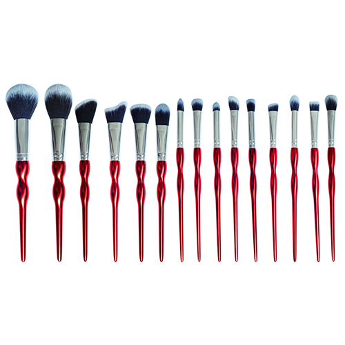 Hot sale 12pieces  makeup brush set with red plastic handle  high quality synthetic hair