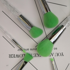 top high quality transparent handle green hair makeup brush set