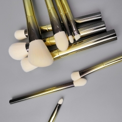 10 Pcs Premium Synthetic Cosmetic Brushes, Foundation Blending Blush Powder Eye Shadow Make Up Brushes Kit Bronze plated plastic handle