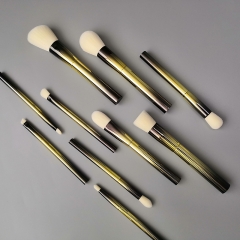 10 Pcs Premium Synthetic Cosmetic Brushes, Foundation Blending Blush Powder Eye Shadow Make Up Brushes Kit Bronze plated plastic handle