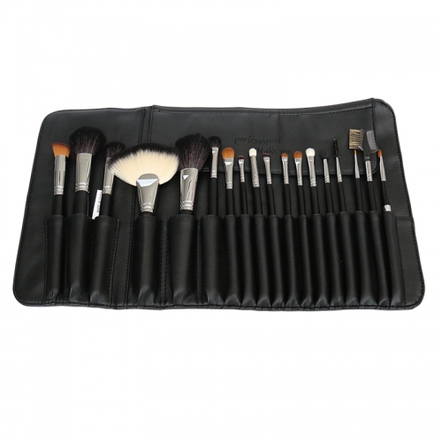 Cosmetic makeup brush set 18 pcs black wooden handle with high quality goat hair