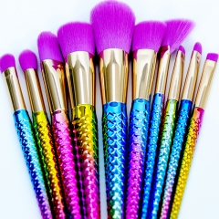 Mermaid 10pcs Makeup Brushes Set colorful cosmetic brush