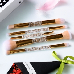 Double ended makeup brush 5pcs gold metallic set