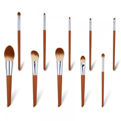 10 Pcs Premium Synthetic Makeup Brush Set, Wooden Handle in Fashional Color with Great Touch