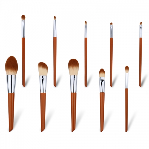 10 Pcs Premium Synthetic Makeup Brush Set, Wooden Handle in Fashional Color with Great Touch
