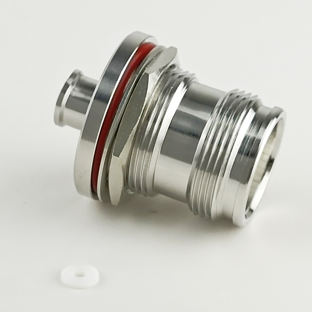 Low PIM Coaxial RF Connector 4.3-10 Female Bulkhead Waterproof Solder to RG402 Cable