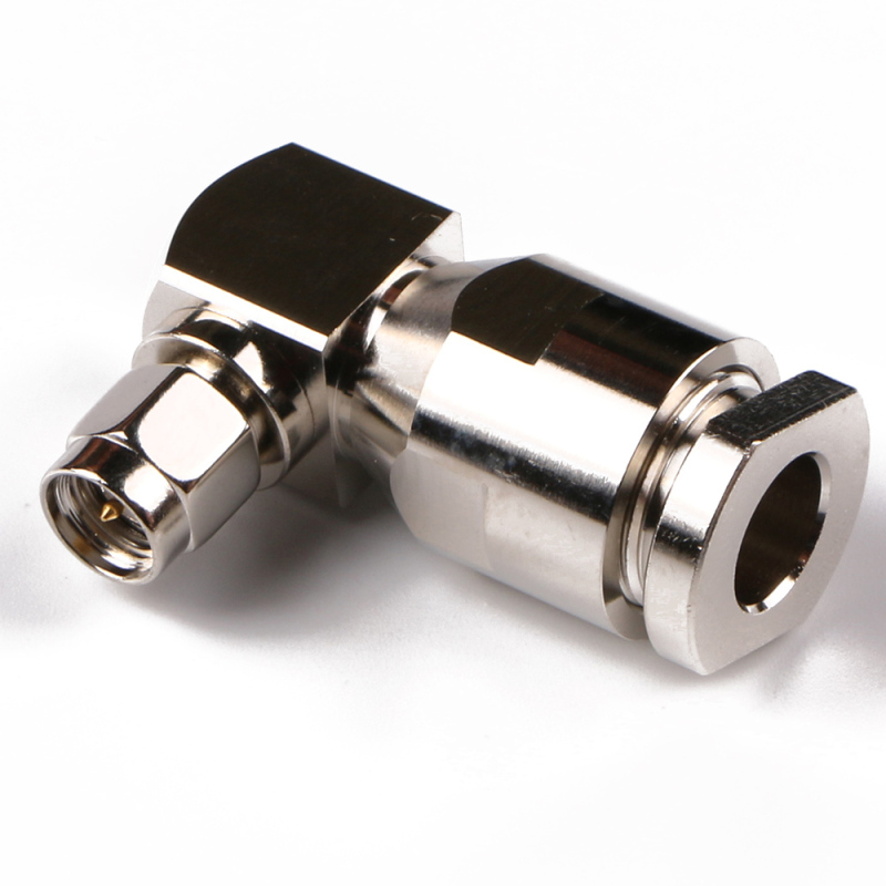 Low Loss Coaxial RF Connector SMA Male Right Angle Clamp for LMR400 Cable