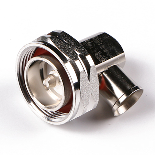 Low PIM Coaxial RF Connector 7/16 DIN Male Right Angle solder to 1/2" Corrugated Cable