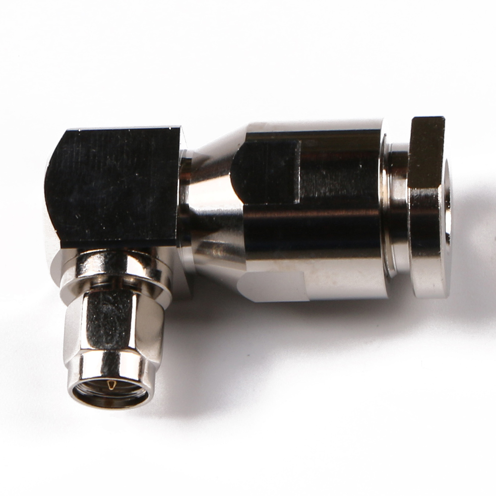 Low Loss Coaxial RF Connector SMA Male Right Angle Clamp for LMR400 Cable