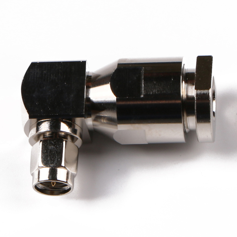 Low Loss Coaxial RF Connector SMA Male Right Angle Clamp for LMR400 Cable