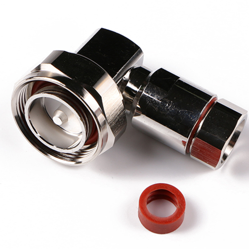 Low PIM Coaxial RF Connector 7/16 DIN Male Right Angle Clamp to 1/2" Corrugated Cable