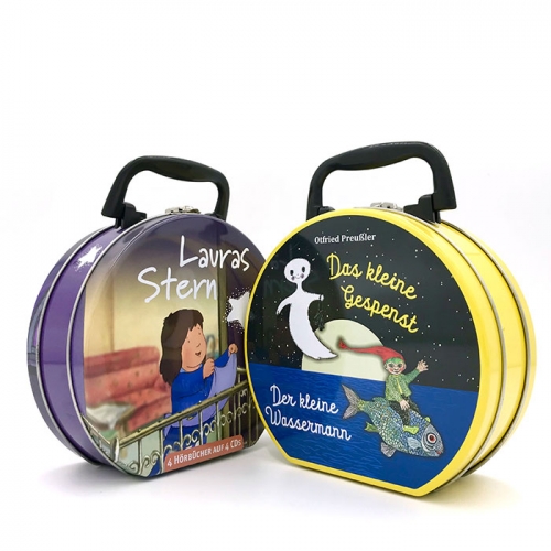 tin can with Plastic Handle,Irregular Tin Box