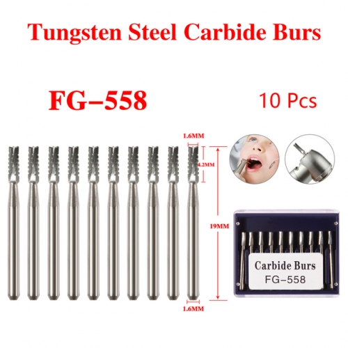 FG558 Dental FG Carbide Steel Bur Drills Dentist Tools for High Speed Handpiece
