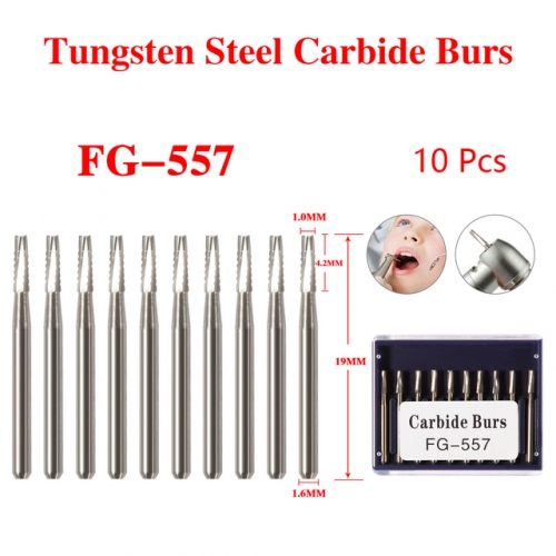 FG557 Dental FG Carbide Steel Bur Drills Dentist Tools for High Speed Handpiece